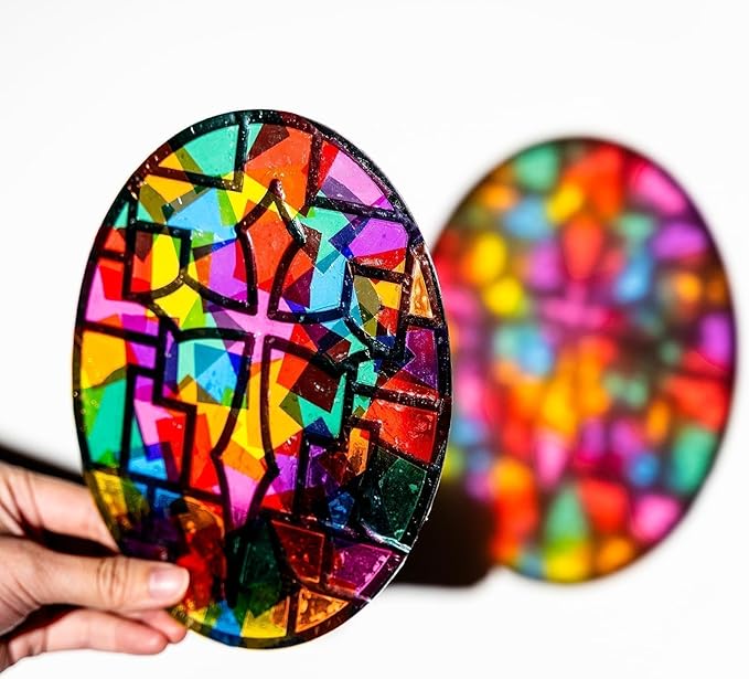 EggSun 36 Sets Cross Church Suncatcher Crafts for Kid Relgious Stained Glass Window Arts and Crafts Suncatcher Kit for Sunday School Thanksgiving Christmas Home Party Decorations