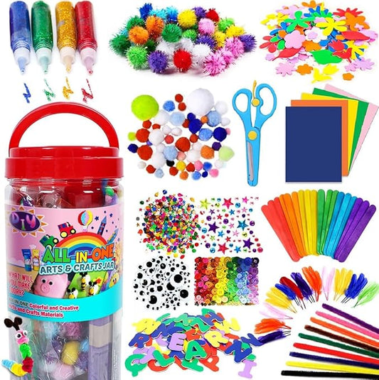 FUNZBO Arts and Crafts Supplies for Kids - Craft Kit with Glitter Glue Stick, Pipe Cleaners Pom Poms Craft & Craft Tools, DIY School Supplies Kit, Girls Toys, Birathday Gifts for Girls Boys Age 4+