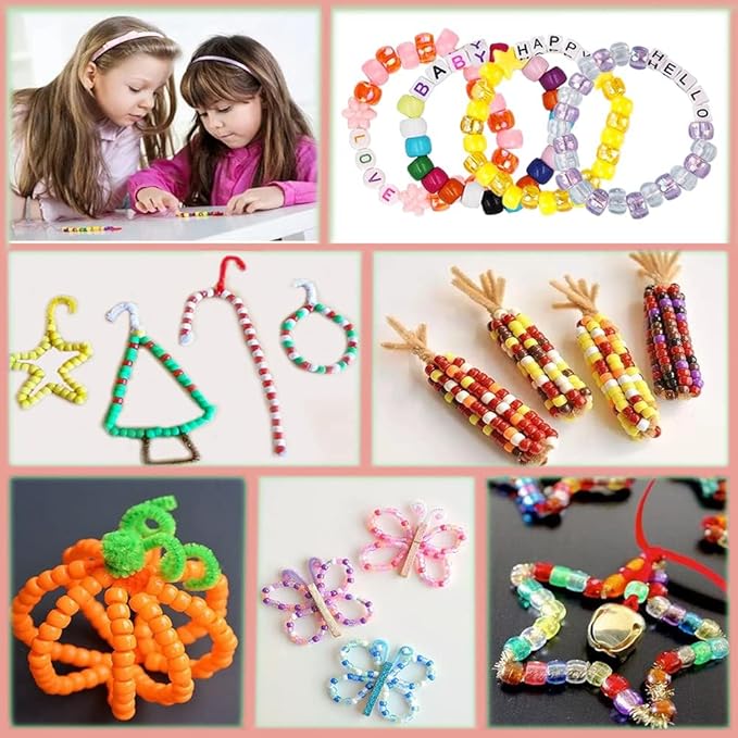 LIS HEGENSA 28 Color DIY Crafts Gifts for Girls Beading Kits, 1200PCS Pony Beads Bracelet Making Kits with Decorative Beads and Charms, Craft Supplies for Children, Adults, Girls