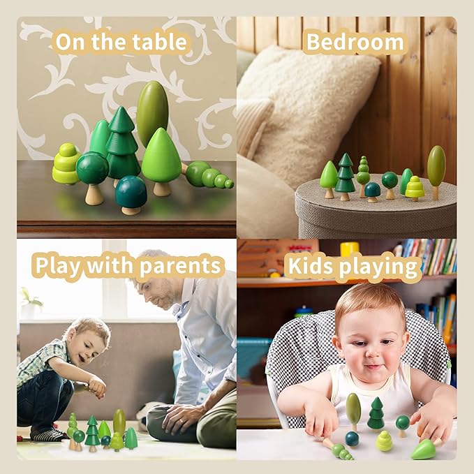 OESSUF 8Pcs Wooden Tree Toy Set Wooden Forest Various Sizes Natural Woodland Trees Creative Toddler Arts Toy