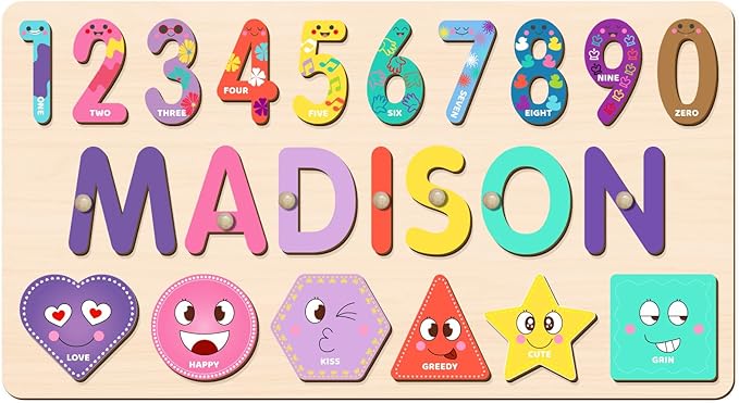 Name Puzzle for Kids Personalized, Toddler Wooden Puzzles, Early Learning Toys for Baby, 1st Birthday Gifts, Personalized Baby Gifts