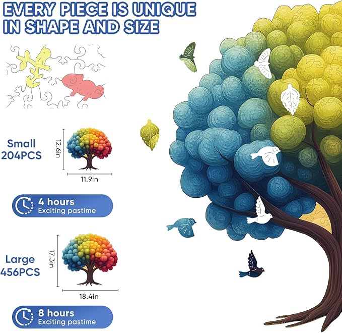 Wooden Puzzle for Adults, Balloon Tree Jigsaw Puzzles for Adult, Unique Pieces Wood Cut Puzzles, Exquisiten Box Packaging, Toys for Friends Family (M-18.4 * 17.4in-456pcs)