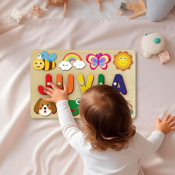 Custom Name Puzzles for Toddlers 1-3 - Name Puzzle for Kids, Personalized Wooden Animal Puzzle, Baby Gifts, Baby Shower, Christmas, Newbaby Gift, Gifts for 1 2 3 Years Old (Animal-Name -01)