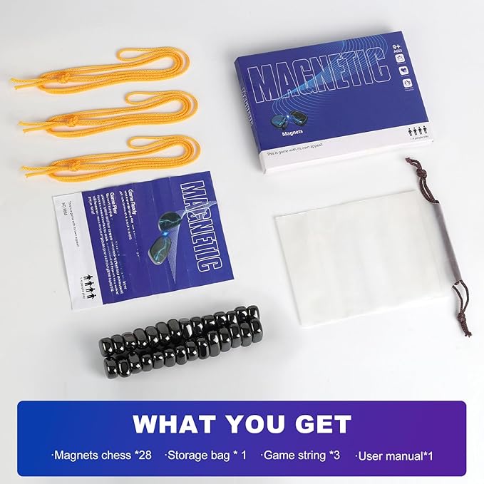 Magnet Game with 3 String, 28 Travel-Stones Magnetic Chess Game for Family & Party & Travel & Camping - Puzzle Strategy Games, Player Games for Kids & Adults (Age 9+)