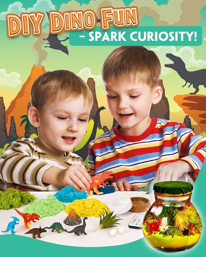 Light-Up Dinosaur Terrarium Kit for Kids, DIY Dino Toys Arts & Crafts Gift for Kid Boys Age 4 5 6 7 8-12 Years Old, LED Night Light with Remote, Birthday Easter Back to School Decoration Present