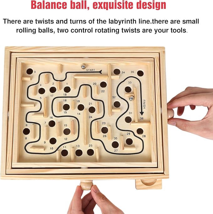 GOTHINK Wooden Labyrinth Game, Mable Ball Tilt Maze Board Game,Table Balance Game and Toy for Kids and Adults