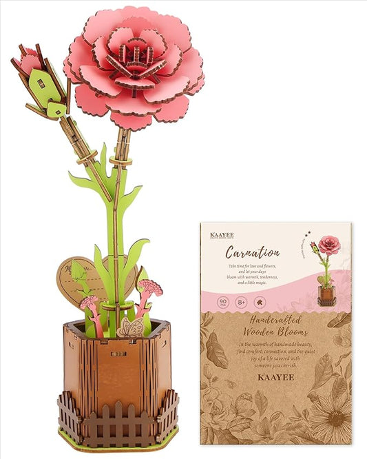 KAAYEE 3D Puzzles for Adults Flower-Carnation, Wooden Flowers Model Kit Set DIY Crafts to Build, Mother's Day/Botanical Collection/Ideal Creative Gift Ideas/Housewarming