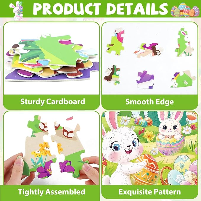 71Pcs Easter Jigsaw Puzzles for Kids Ages 3-5 4-8 Bunny Jesus Double Sided Puzzle for Kids Religious Easter Egg Round Floor Puzzles Happy Easter Party Supplies Preschool Brain Teaser Educational Toys