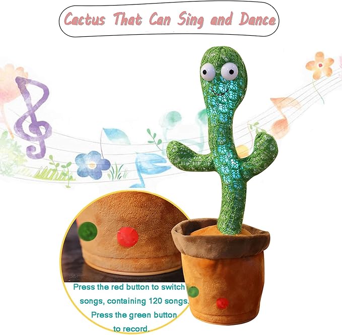 Dancing Cactus Talking Toy,Wriggle Singing Mimicking Cactus,Repeat What You Say,Sing,Dance,Recording,LED(120 Songs)