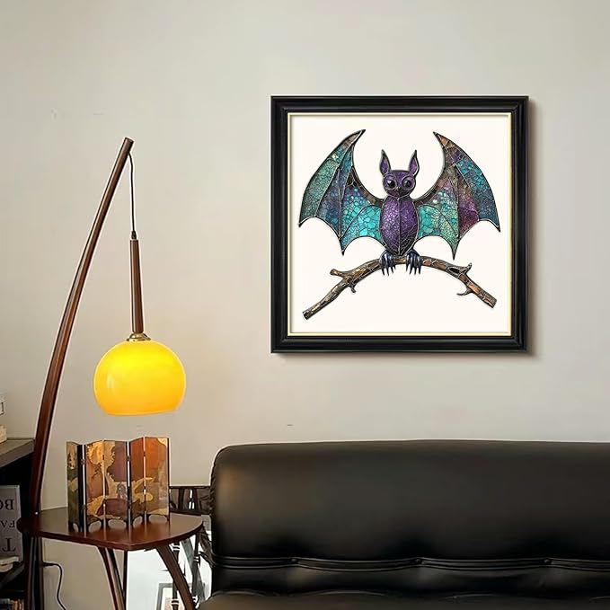 Wooden Puzzles for Adults, Halloween Puzzles,Stained Glass Bat Puzzles Animal Wooden Puzzles,150 Pieces Unique Irregular Fun Challenging Jigsaw Puzzles Gifts, Perfect Family Games, 11.2 * 10.6inch