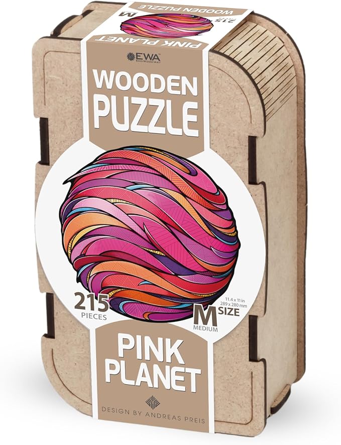 Wooden Puzzle Pink Planet M - A 215-Piece Journey Through Space Designed Exclusively for Adults - Uncover The Mysteries of The Cosmos in Every Piece