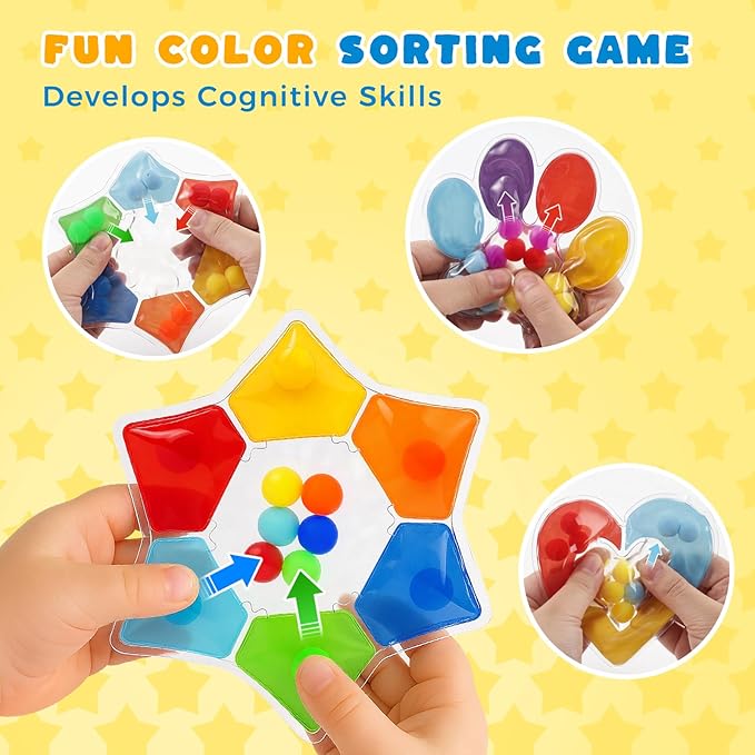 LovesTown 6PCS Color Sorting Toys, Matching Games for Toddlers Different Shapes Sensory Fidget Toys for Kids with Autism Airplane Travel Birthday Christmas Classroom Rewards