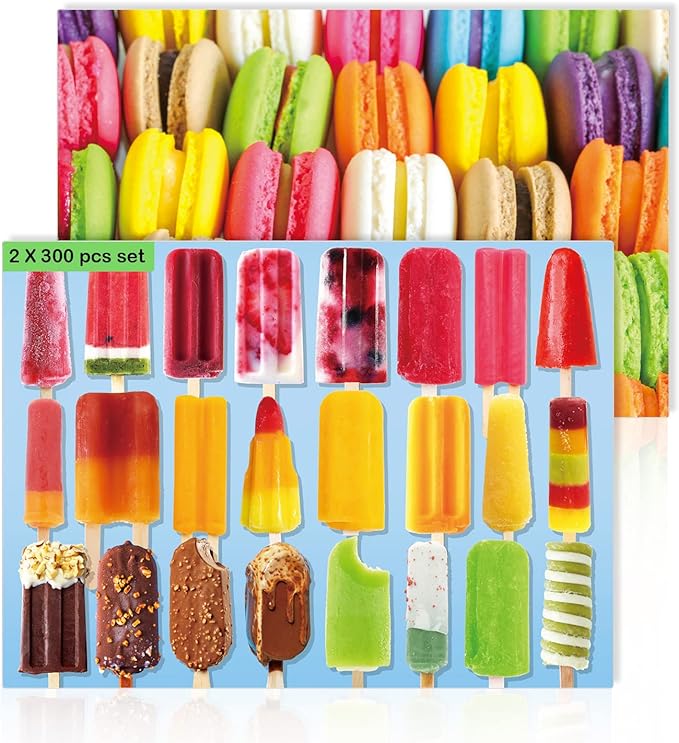 300 Piece Jigsaw Puzzles Popsicles and Macarons for Adults Teens and Kids Family Happy Gift Idea (Pack of 2) (Popsicle+Macaron)