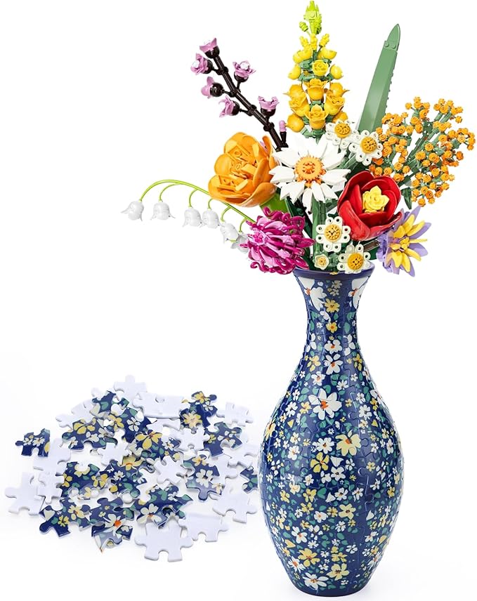 Unique 3D Puzzle for Adults - 160 Pieces of Puzzle Flower Vase, Ditsy Florals Themed Art Projects Gift for Women Housewarming Home Decoration
