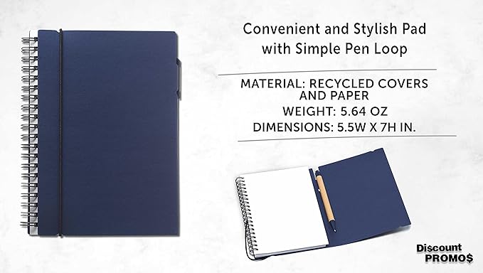 DISCOUNT PROMOS Spiral Notebooks with Elastic Closure Set of 10, Bulk Pack - Perfect for School, Office, Business and More - Navy Blue
