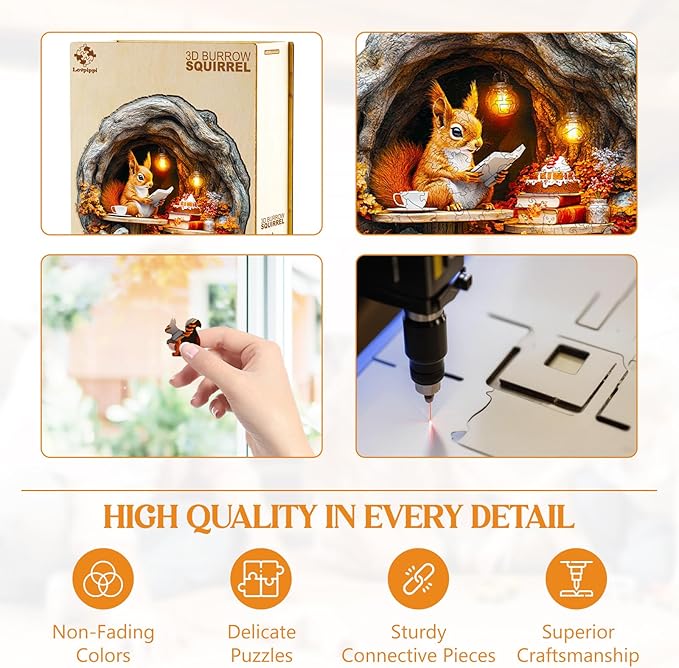Wooden Puzzles for Adults, Wooden Jigsaw Puzzles for Adults Kids, 3D Burrow Squirrel Unique Shaped Wood Puzzles Adult, Creative Birthday Gifts for Friends Family Game (13.4 * 13.1in 300pcs)