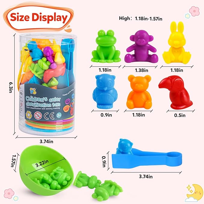 RAEQKS Counting Sorting Toys Matching Stacking Toys With Bowls Preschool Learning Activities For Math Montessori Fine Motor Skills Sensory Animals Toy Sets Gift for Toddlers Kids Boy Girl Aged 3+ Year