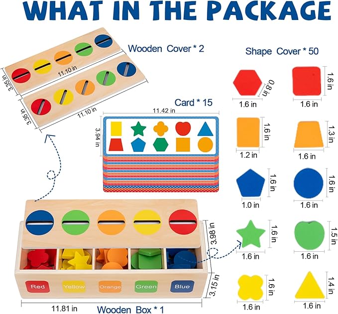 Adena Montessori Wooden Shape Sorter - Color Matching Learning Toys for 2-3 Year Olds (10 Shapes)