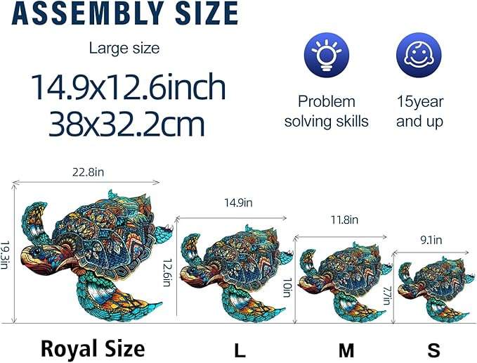 Jigfoxy Wooden Puzzles for Adults, Sea Turtle Wooden Jigsaw Puzzles for Adults Kids, Unique Animal Shape Wood Cut Puzzles, Christmas Thanksgiving Gifts for Family Turtle Lover (S-9.1 * 7.7in-100pcs)