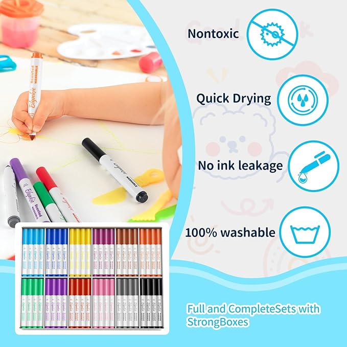 240 Count Scented Washable Markers - 12 Colors 20 Each with Super Tip & Sweet Scents, Non-Toxic Bulk Pack for Classroom, Kids Art, School Supplies, Teachers & DIY Projects
