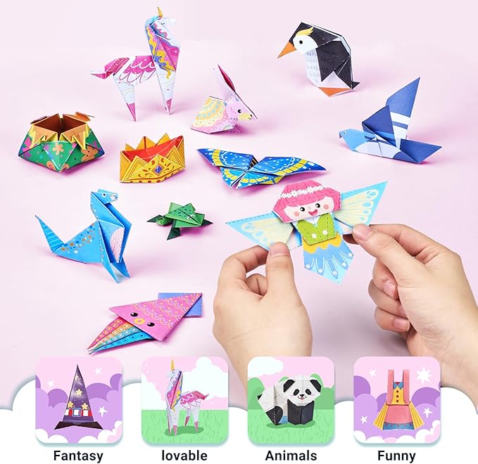 JoyCat Origami Paper Kit for Kids,180 Sheet 5.5x5.5 Colorful Paper,73 Unique & Unicorn Style with Instruction Book,Art&Crafts Supply Set for Ages 5-12 Girl,Ideal DIY & Educational Toy,Gift for Kids