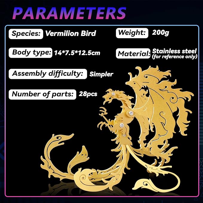 3D Metal Puzzles,3D Metal Puzzle for Adults,Mechanical Model Kit Gold Vermilion Bird,Steel 3D Puzzles Stainless Steel Ornaments for Adults Home Decor Art Craft Gifts Toys.