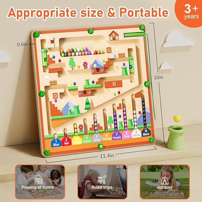 Montessori Toys,Magnetic Color and Number Maze,Wooden Toys for Ages 2-4,Toddler Fine Motor Skills Toys for Boys Girls
