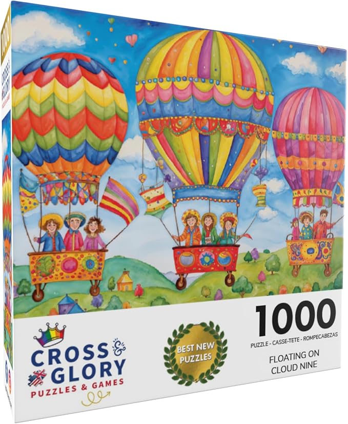 Cross & Glory - Floating on Cloud Nine - 1000 Piece Jigsaw Puzzle for Adults & Kids 12+ | Vibrant Hot Air Balloon Fantasy Picture | Best New Puzzles
