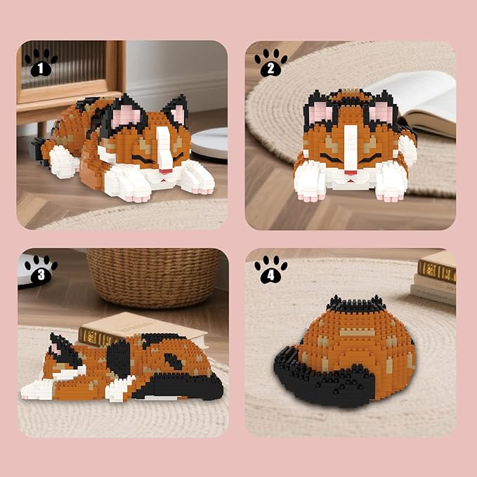 Larcele Micro Building Blocks Set, DIY Mini Building Toy Bricks for Age Over 12 Years, 1027 Pieces KLJM-05 (Tortoiseshell Cat)
