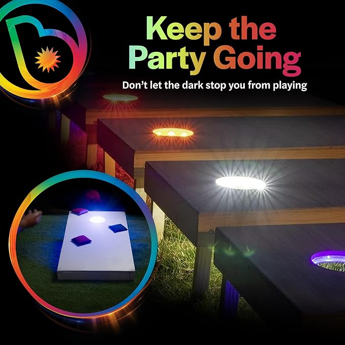 Brightz LED Cornhole Board Ring Lights, 2-Pack - 48-Hour Battery Life - Illuminate Your Game with Dazzling Glows and Ultimate Style for Non-Stop Evening Fun and Excitement (Includes Hole Lights Only)