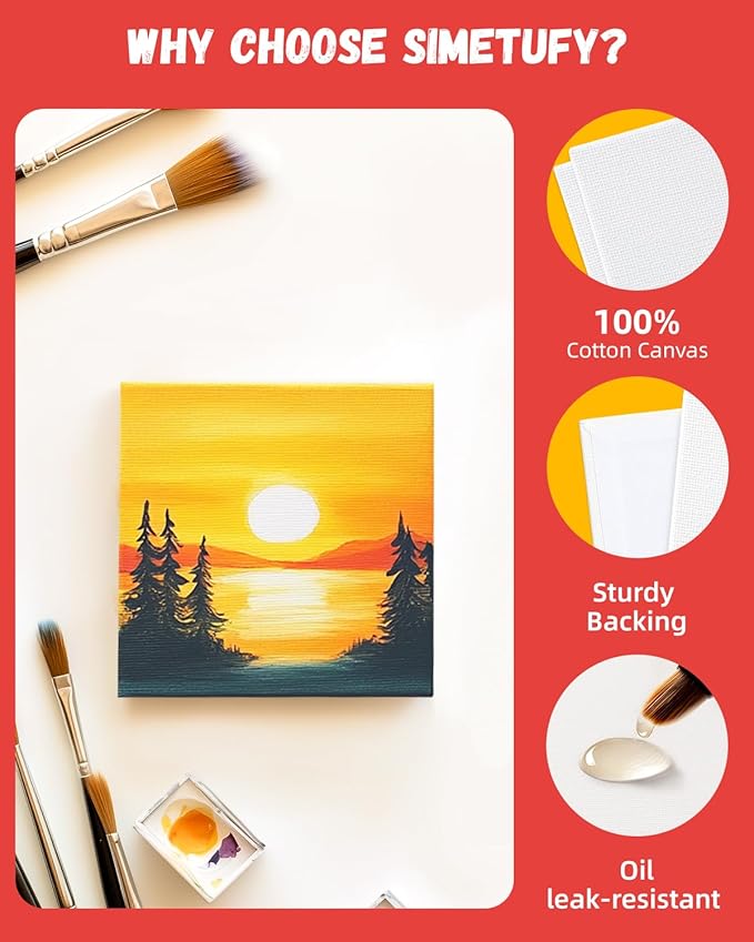 Simetufy 72 Pack 4x4inch Mini Canvas Boards Small Painting Canvas 100% Cotton Primed Acid Free Blank for Oil Paint,Watercolor,Acrylic Paint, Art Projects, Collage Art