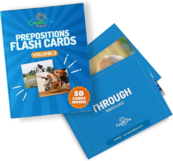 50 Preposition Flash Cards Vol 3 Vocabulary Development Includes 7 Picture Card Prepositions & 5 Sequencing Learning Games for Kids, Parents, Teachers, ESL, Speech Therapy, Autism, ABA and Homeschool