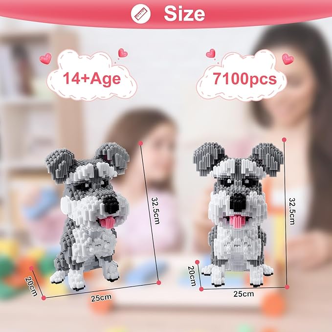 Schnauzer Dog Model Micro Building Blocks Set - Advanced 3D Puzzle for Adults, 7100-Piece Complex Animal Brick Building Kit, Collector's Display Toy for Teens 14+ Adults, Stress Relief Creative Gift