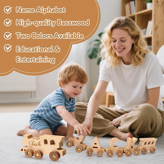 Personalized Wooden Alphabet Train, Custom Magnetic Name Puzzle Educational Toy for Toddlers Ages 2-5, Birthday Christ mas Gifts