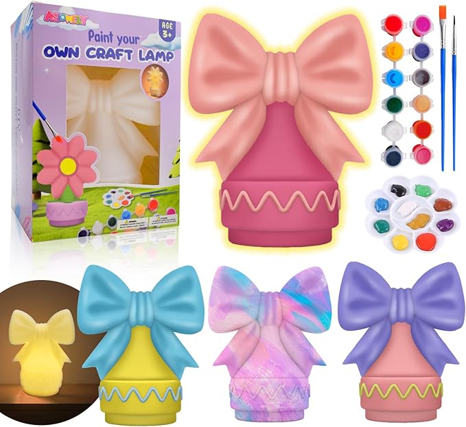 ASIOWELY Paint Your Own Ribbon Bow Lamp Kits,Arts and Crafts Supplies for Kids Toys Ages 4-6-8-12,DIY Art Night Light Painting for Girls Ages 5-10,Birthday Gifts for 3-12+ Year Old Toddler Teens Adult