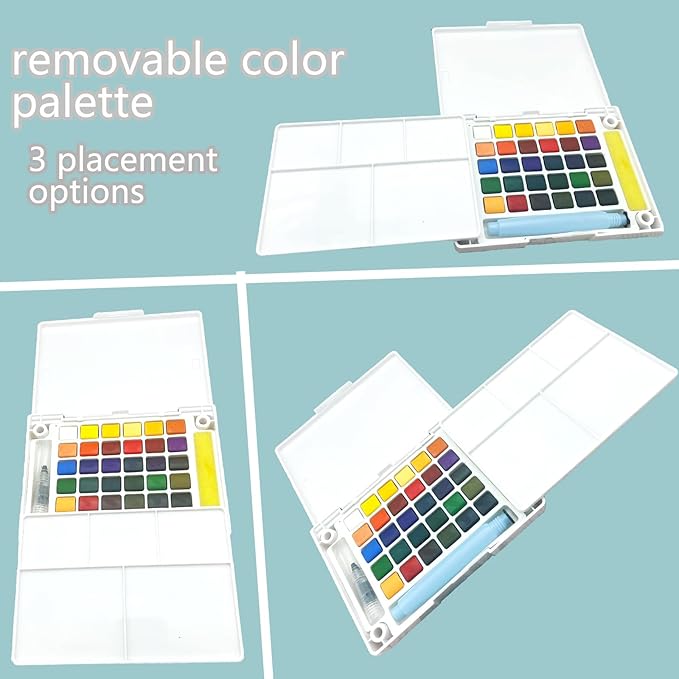 Graspable Watercolor Paint Set,Vivid Colors Painting Set Travel Paint Set Watercolor Sketching Kit with Water Pen,24 Sheets Watercolor Papers,3 Tutorial Video-24Colors