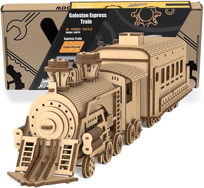 3D Wooden Puzzles for Adults, 242 PCS 3D Puzzles for Adults- Brain Teaser Wooden Puzzles for Father/Son, Gifts for Fathe/Son, Decompression 3D Puzzle Wood Models Kits (2.Locomotive Train)