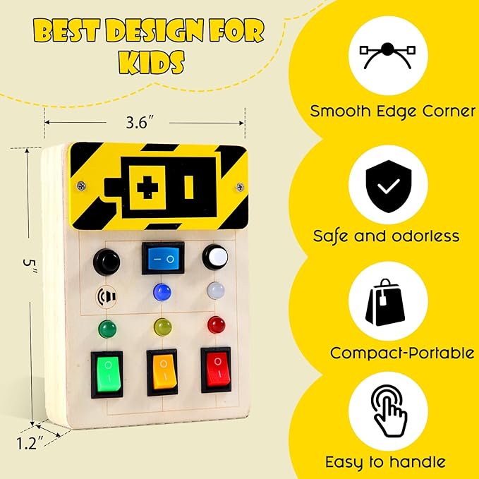 Asweets Montessori Busy Board for Toddler,Wooden Busy Board with LED Light Switches,Sensory Autism Toys Baby Travel Toys,Boys Girls Gifts for Birthday Christmas