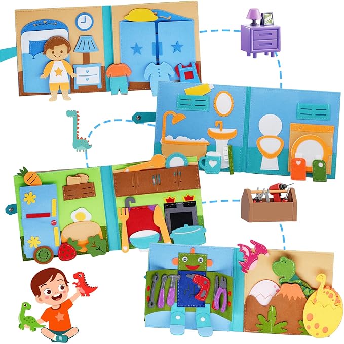 Montessori Felt Busy Book Toddlers Quiet Book Preschool House Pretend Play Early Learning Educational Travel Toys for Kids Age 2 3 4 5 6 Travel Essentials Daily House Learning Activitie Boys Gift