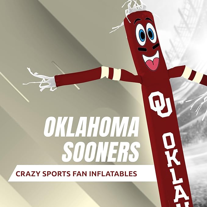 NCAA Oklahoma Sooners Football Wacky Waving Inflatable Tube Guy with LED Lights & Built-in Blower - 6" x 36" x 96" Inflatable Tube Man Crazy Sports Fan Outdoor Party Decoration