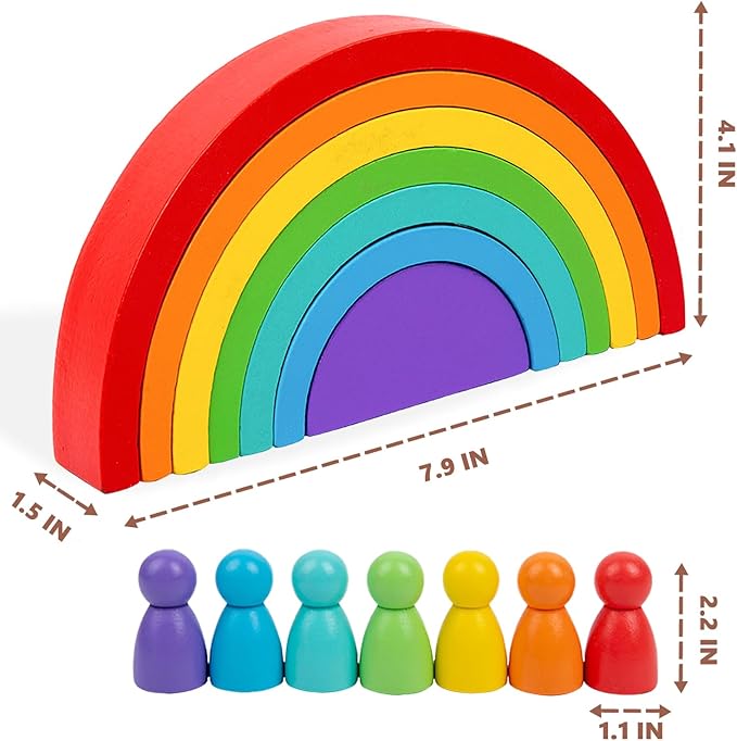 Wooden Rainbow Stacking Toy, Wood Peg Dolls Stacker Arch Game, Montessori Arch Bridge Rainbow Building Blocks, Colorful Stacking Blocks Puzzles for Kids 2 3 4 5 Years Old, Rainbow Decor Toys