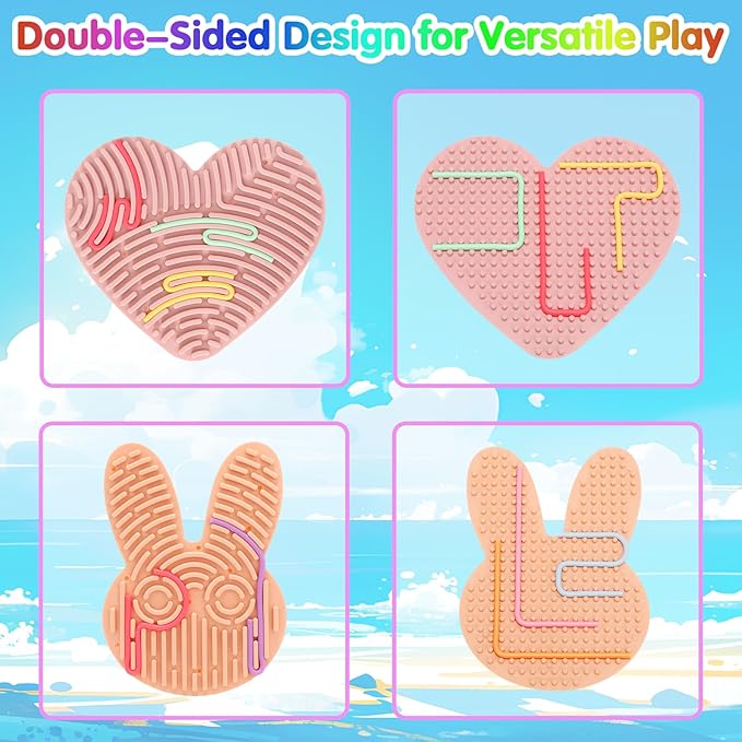 2-Pack Sensory Activity Board for Kids, Double-Sided Fidget Toy with 20 Silicone Strips(Color in ramdon), Montessori-Inspired Fine Motor Skill Toy for Autism, ADHD, Anxiety Relief, Ages 3+