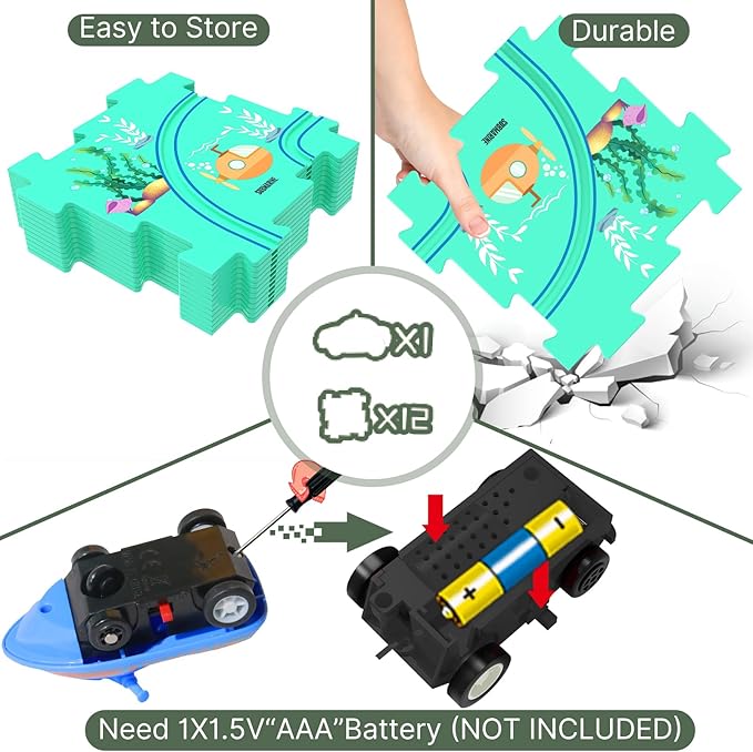 Puzzles and Track Combo, Kids Puzzle Rail Car Play Set, Educational Toys for 3 4 5 6 Year Old Boys Girls, Toddler Montessori Toy Gift