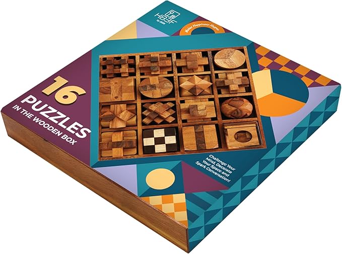 BSIRI 16 in 1 Wooden Brain Teaser Puzzles for Adults and Teens or Kids Interlocking 3D Mini Wood Mind Games Hand Puzzle Teasers Set Toys Coffee Table Games Gift