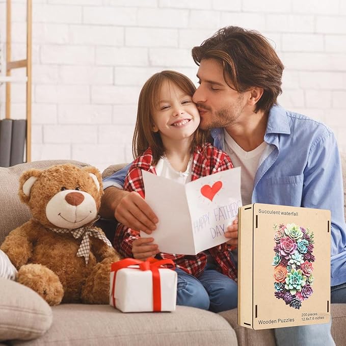 Wooden Jigsaw Puzzle, 500 Pcs Unique 3D Shape Jigsaw Puzzles, Wood Puzzle Gift Box Packing, Medium Size Letter, Creative Gift for Adults and Kids, Fun Challenging (EA2Succulent, 500PCS)