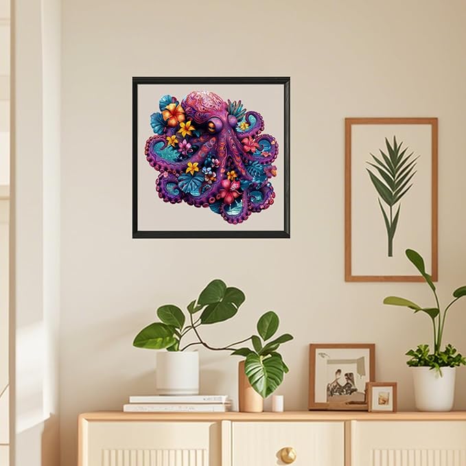 Octopus Wooden Puzzle for Adults, Ocean Jigsaw Puzzles 200 Piece, Unique Shapes Family Reunion Puzzle for Adults, Beautiful Package, Best Gift for Family Friends Medium 11.4x11.37in