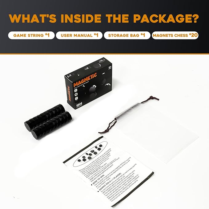 20 Pcs Magnetic Chess Game, Magnet Game, Family Games, Fun Tabletop Game with 1 String and Portable Storage Bag for Adults, Family Party and Travel Camping