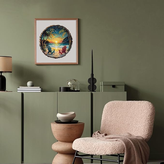 Jigfoxy Wooden Puzzle for Adults,Sunset Beach Wooden Jigsaw Puzzles for Adults, Unique Animal Shape Wood Cut Puzzles for Family Friend Puzzle Lovers(XL-17.3 * 17.2in-545pcs)