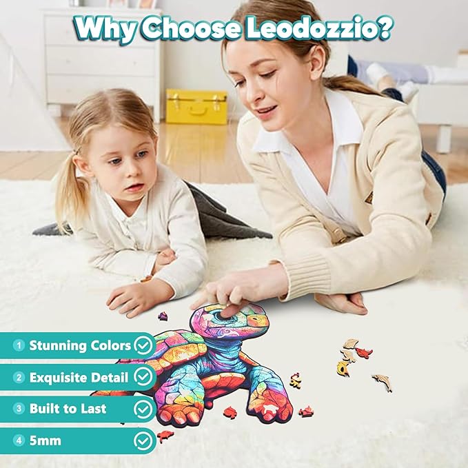 Leodozzio Wooden Puzzles for Adults, Colorful Turtle Jigsaw Puzzles 500 Pieces-5MM Thickness, 18x18.3 Inch, Unique Shaped Wooden Puzzle, Birthday Gift Family Game