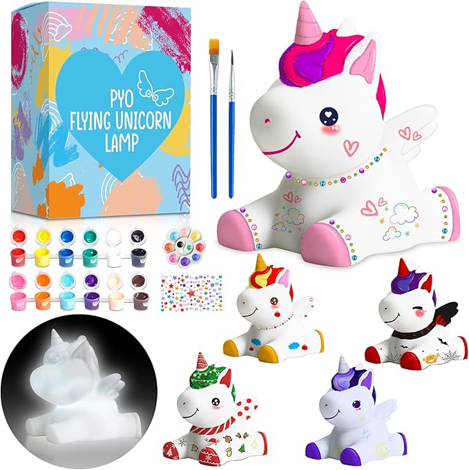 FUNZBO Paint Your Own Unicorn Lamp Kit - Arts and Crafts Supplies Painting Kits for Kids Teens Adults, DIY Night Light Unicorn Toy for Toddler Girls Age 3 4 5 6 7 8 9 10 11 12 13 + Birthday Gifts